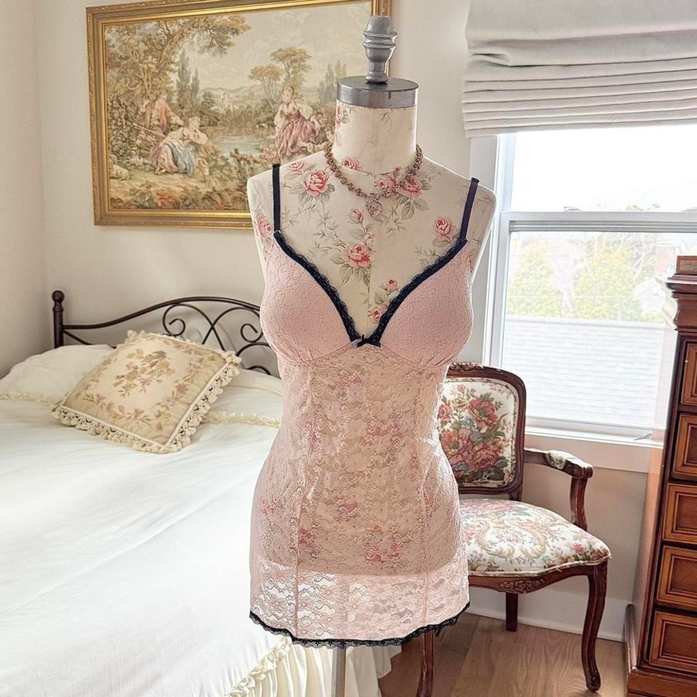 pink lace mini dress‎  y2k ambrielle pink lace slip dress size xl